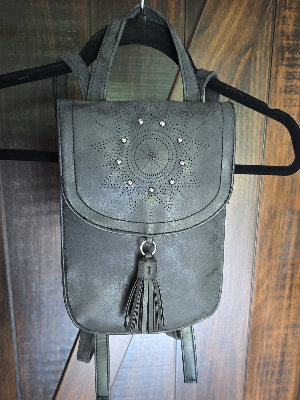 Stylish Gray Leather Tassel Backpack Purse